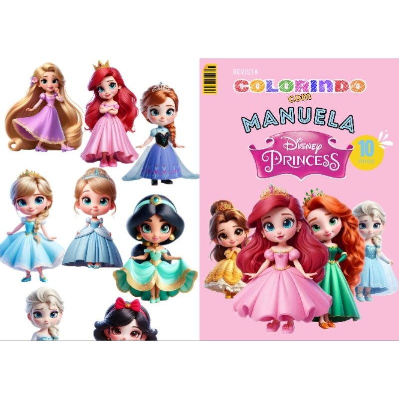 Revista de Colorir PRINCESAS CUTE Personalizada Lembrancinha Festa Infantil Todos os Temas Livro