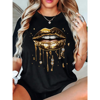 CAMISETA FEMININA BASICA  T-SHIRT BOCA DOURADA ELEGANTE em Oferta na Shopee