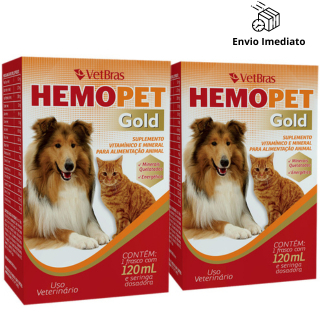 KIT 2 Unidades Vitamina Hemopet Gold Suplemento Vitamínico para Cães e Gatos - 120ml