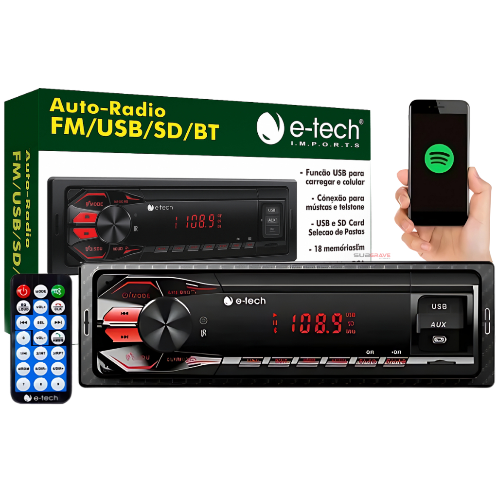 Rádio Som Automotivo Mp3 C/ Bluetooth Usb Aux Pen Drive MP3 Player