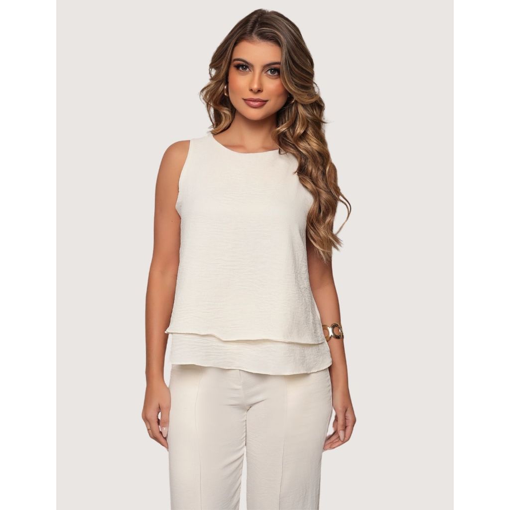 Blusa Feminina Regata Frente Dupla em Camadas Elegante