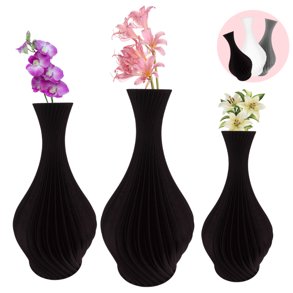 Kit Jogo 3 Vasos Espiral Jardim Casa Planta Diamante Decorativo Jarro