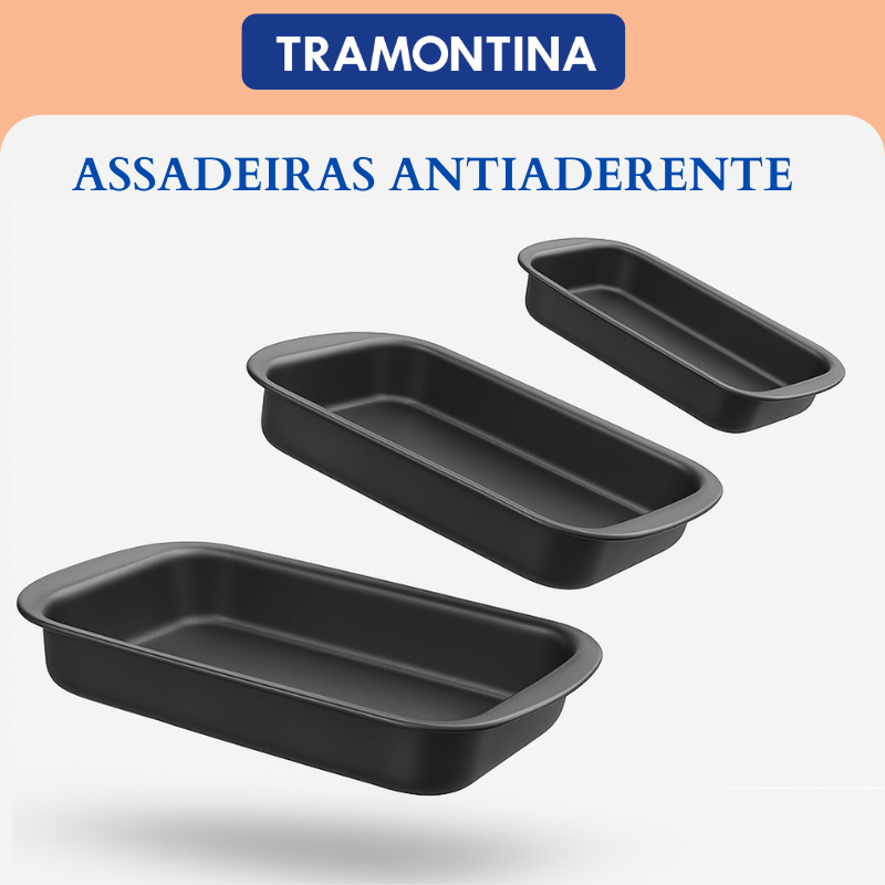 Assadeira conjunto 3 peças retangulares tramontina antiaderente em Oferta na Shopee
