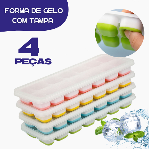 Kit 2/4 Formas de Gelo Silicone Com Tampa Rígida Flexível Fundo Retangular 14 Cubos Multiuso em Oferta na Shopee