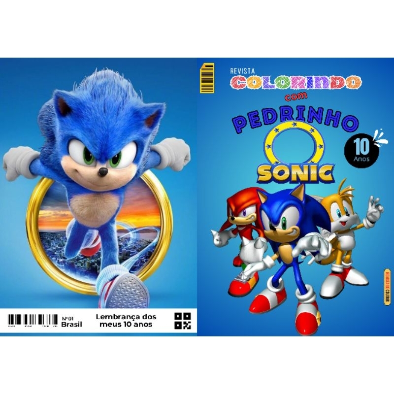 Revista de Colorir tema SONIC Personalizada Lembrancinha Festa Infantil Todos os Temas Livro