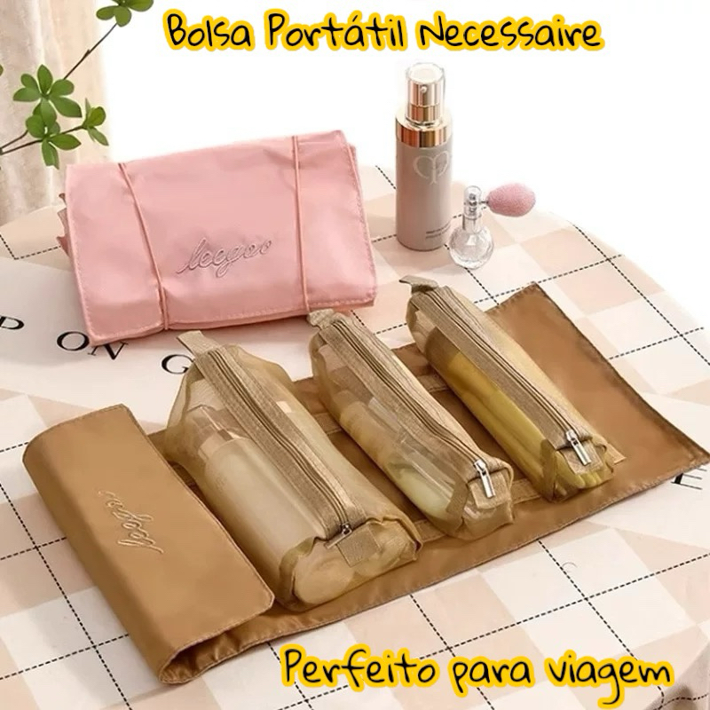 Bolsa Portatil Necessaire Estojo de Maquiagem Compartimento 4 em 1 Cosmético Viagem Organizador G005