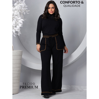 Conjunto Feminino Pantalona Blusa Gola Alta Viscolycra Manga Longa Meia Estaçao em Oferta na Shopee