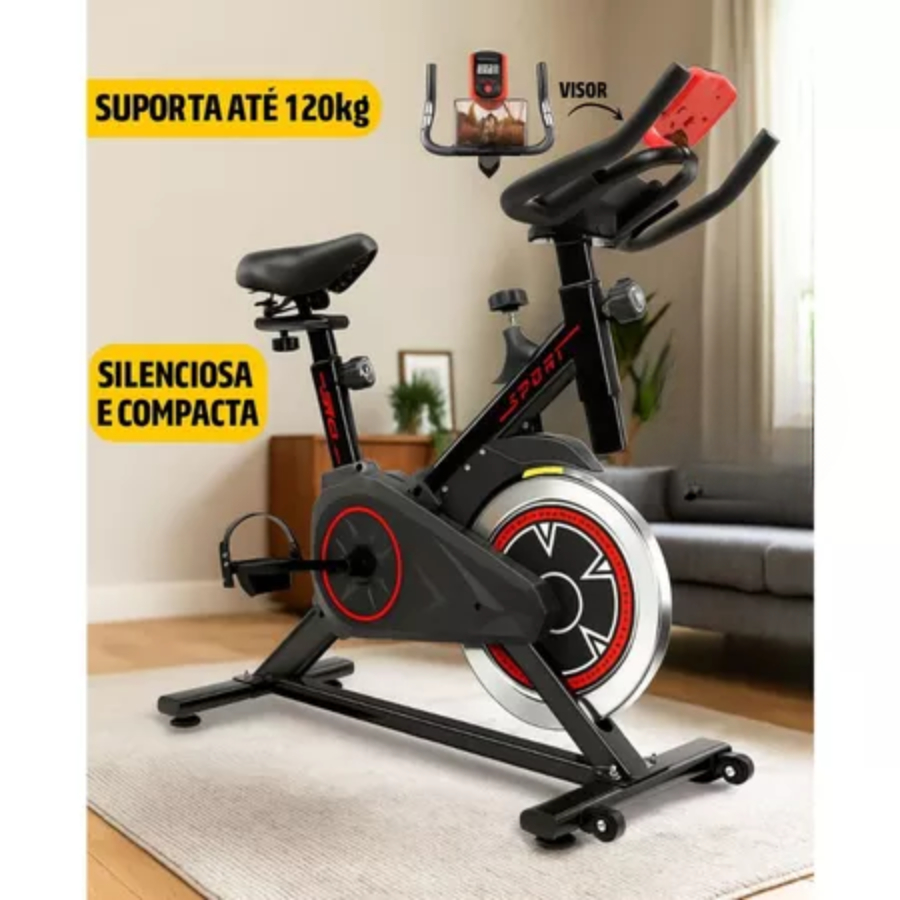 Bicicleta Spinning Ergométrica Para Exercícios Com Monitor Profissional Sport Suporta até 120kg