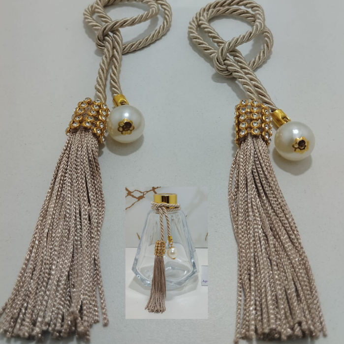 2 Pingentes Cordão Franja e Perola p/ Frasco Aromatizador, Difusor ou Saboneteira