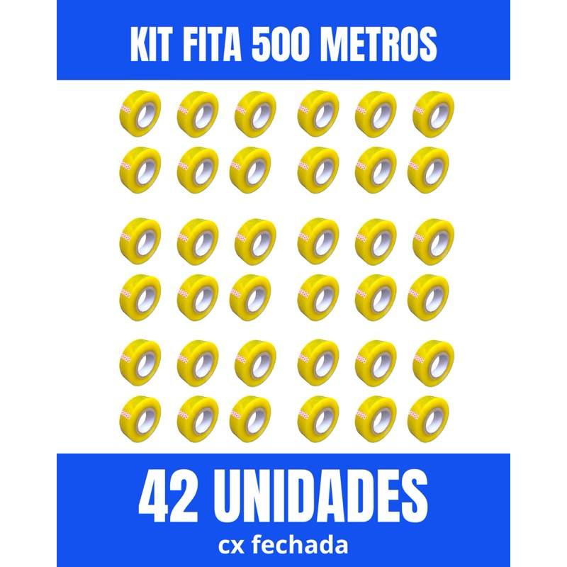 Kit com 42 unidades Fita Durex Larga 500m Transparente Direto da fábrica