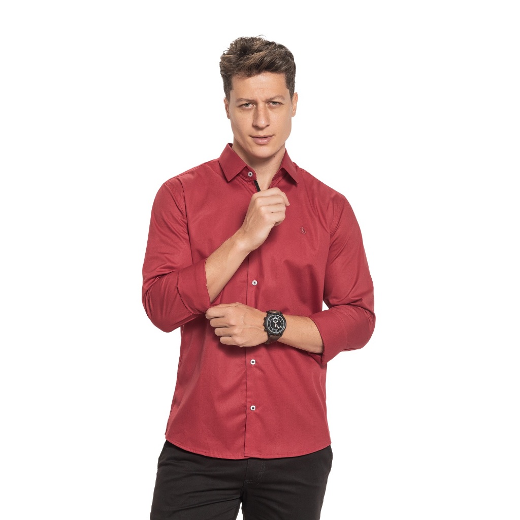 Camisa Social Masculina Slim Manga Longa Sem Bolso Elegante