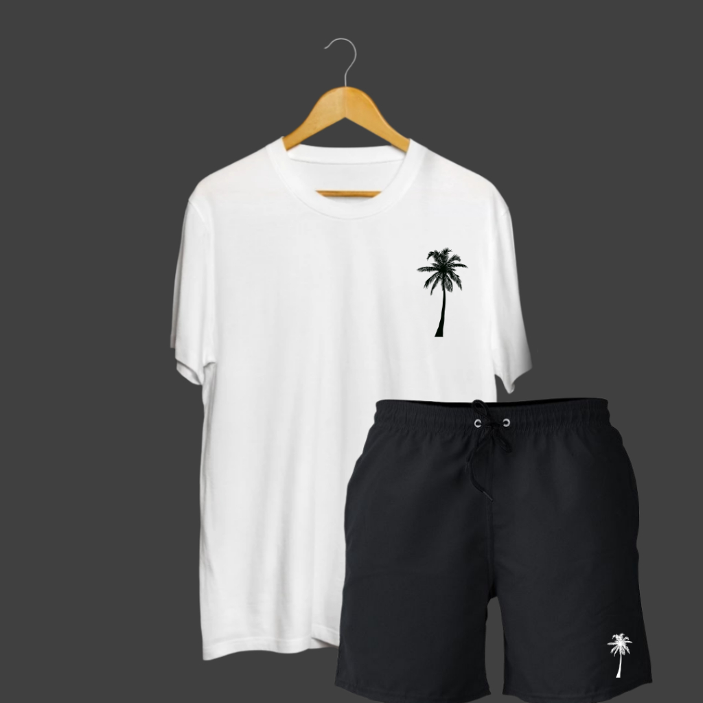 Kit Camiseta Algodão + Short Tactel Masculino moda praia dia dia academia verao lazer