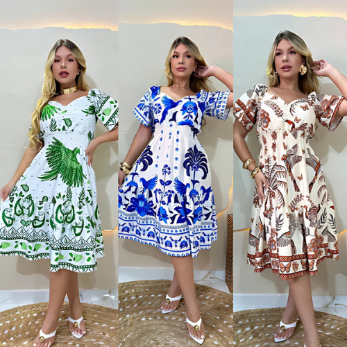 VESTIDO CURTO FEMENINO COM ELASTEX NA SINTURA TEJIDO DUNA LISO ESTAMPADO TECIDO CREPYNHO em Oferta na Shopee