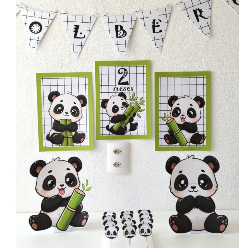 Urso Panda, Kit festa na mesa decoração infantil só um bolinho mimo personalizado para aniversário e mesversário