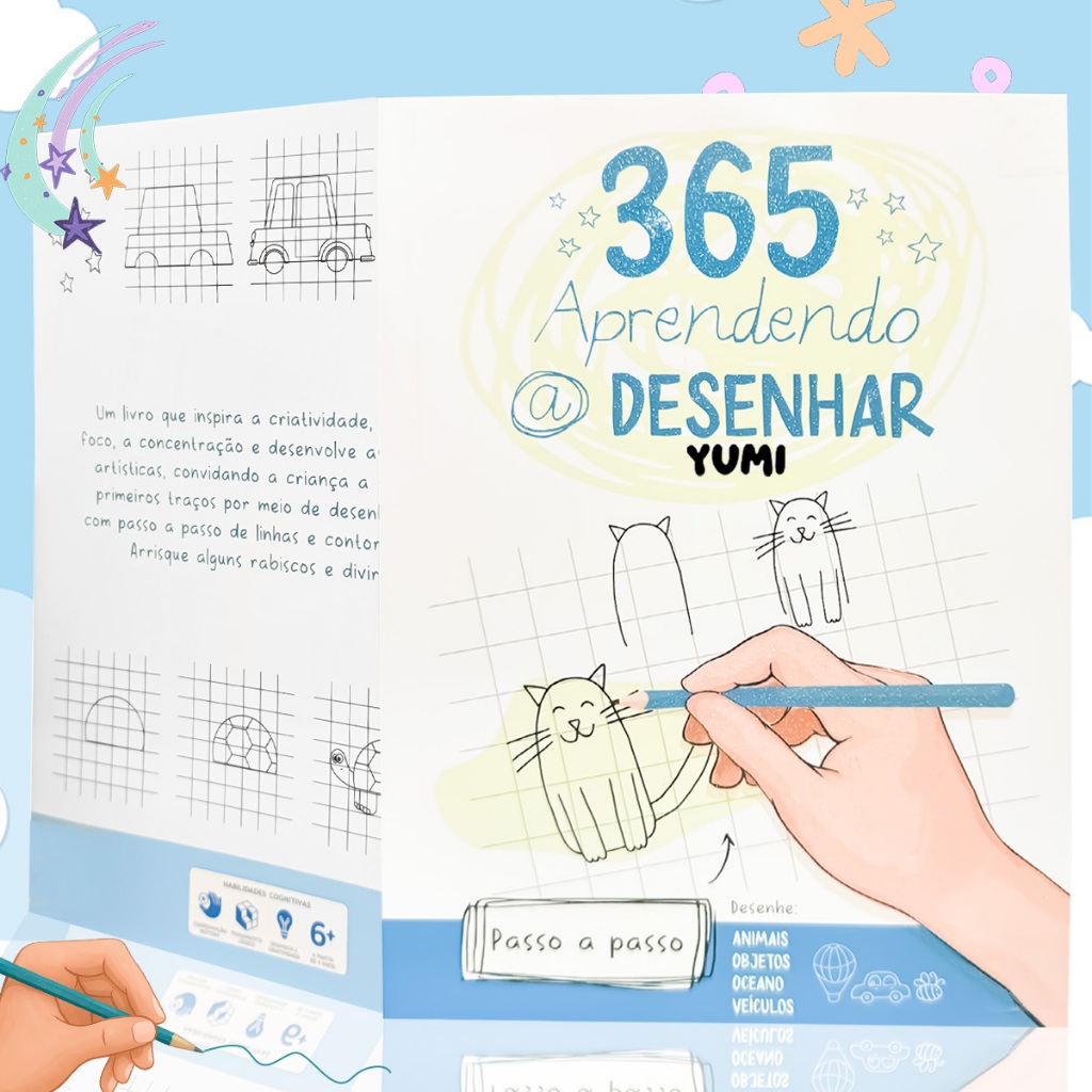 Livro 365 Aprendendo a Desenhar Livro De Desenhos Capa C/ Glitter Folhas Brancas Premium em Oferta na Shopee
