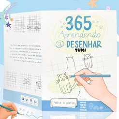 Livro 365 Aprendendo a Desenhar Livro De Desenhos Capa C/ Glitter Folhas Brancas Premium