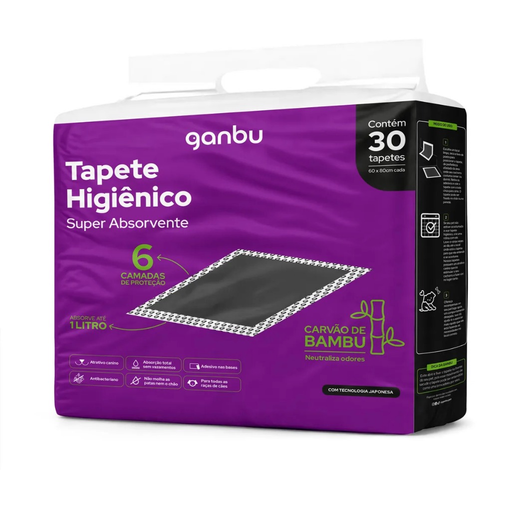 🐶🧼 Tapete Higiênico PET Ganbu com Carvão de Bambu – Super Absorvente, Anti-Odor e Econômico! 💰🖤 em Oferta na Shopee