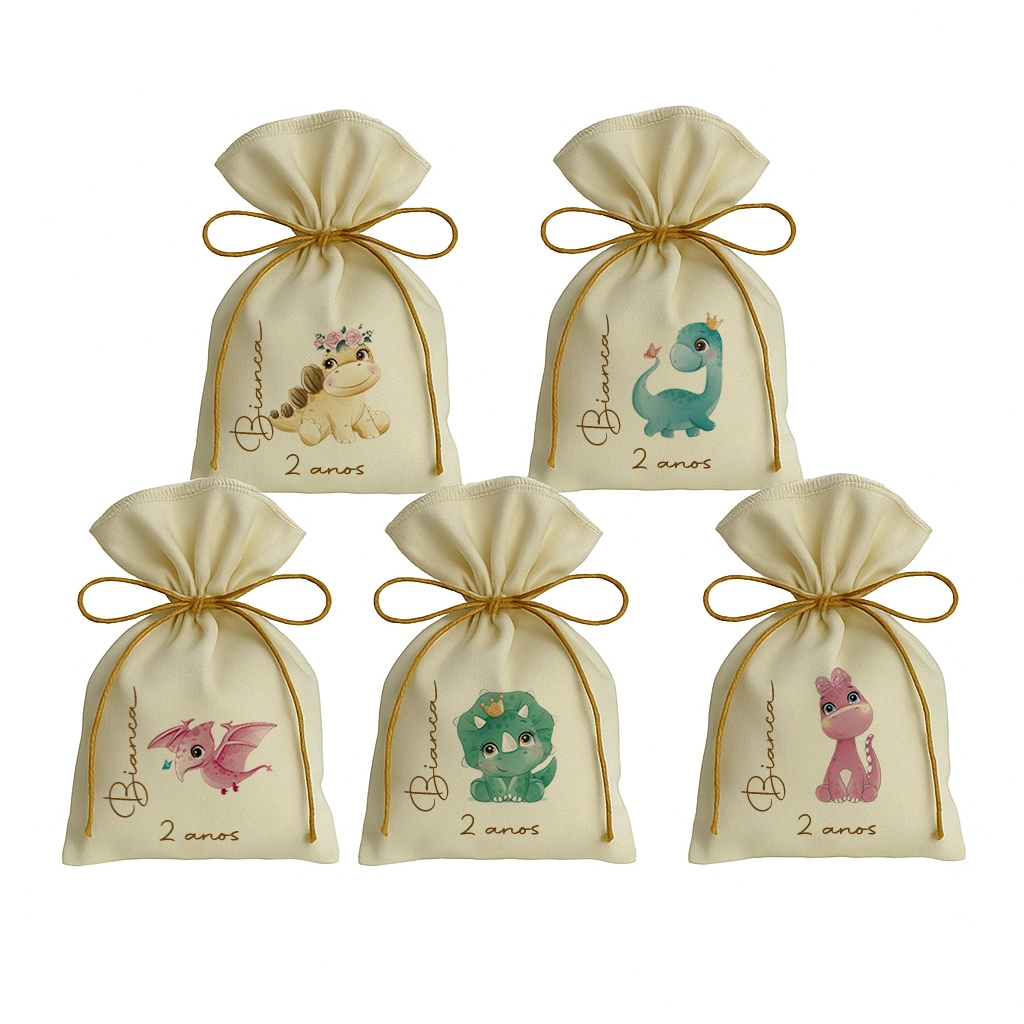 Kit Ouro 20 Saquinhos Personalizados Festa Lembrancinhas Dinossauro Baby Cute MD17