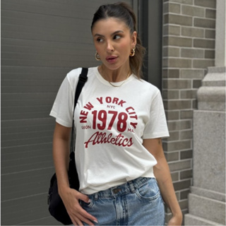 Camiseta Feminina Off New York 1978 Em Algodão Suave em Oferta na Shopee