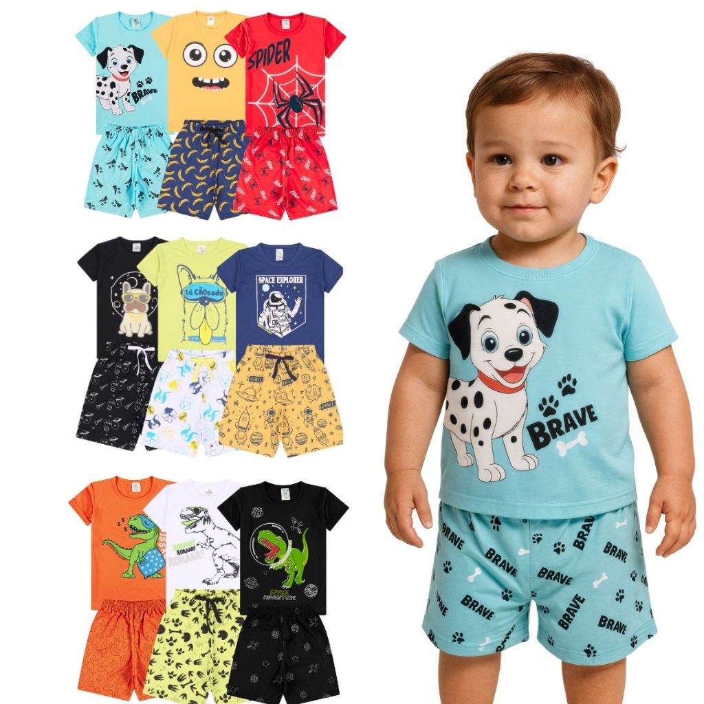 Kit Sortido 2, 4 ou 8 Peças Pijama Curto Bebê Menino Camisas + Bermudas - Pijamas Masculino Bebê Roupa Infantil Verão em Oferta na Shopee