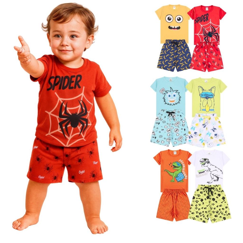 Kit Sortido 2, 6 ou 10 Peças Pijama Curto Bebê Menino Pijamas Masculino Bebê Roupa Infantil de Verão em Oferta na Shopee