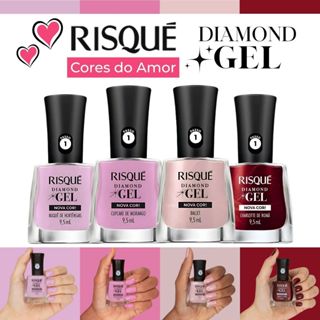 Kit 4 Esmaltes Gel Risque Nova Coleção Risque Diamond Gel Cores do Amor Tons Rosa em Oferta na Shopee
