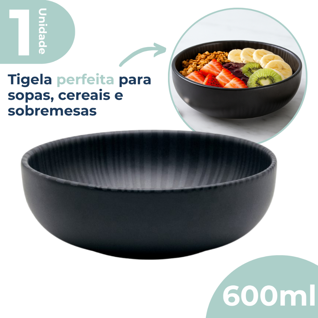 Tigela Bowl Preto Acetinado Flat Onix Cumbuca Caldos Sopa Cereais 600ml Oxford Avulso em Oferta na Shopee