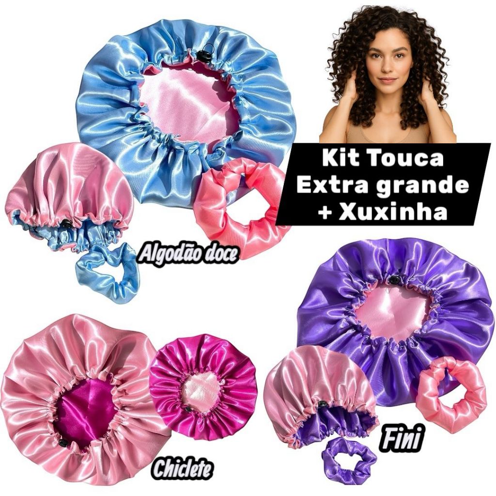 Touca de Cetim Dupla Face Ajustável + Xuxinha