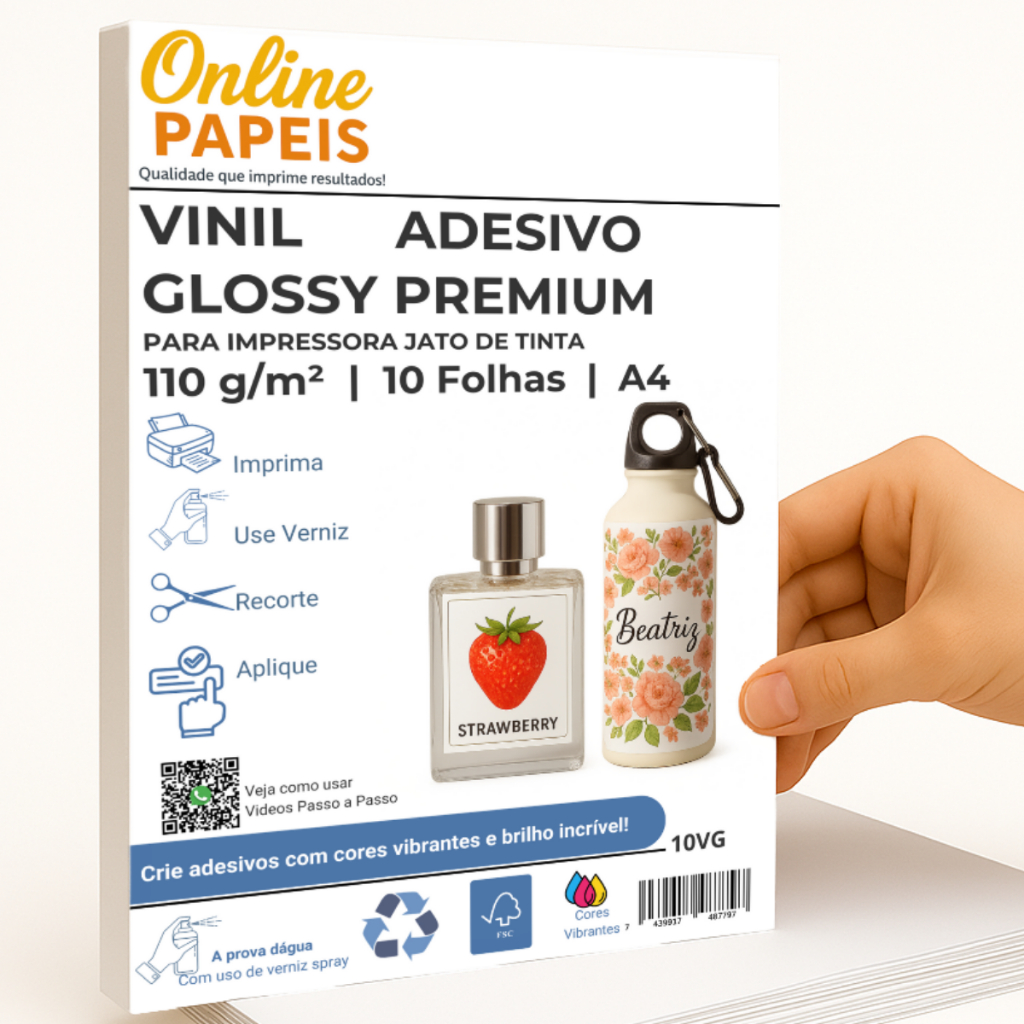Vinil Adesivo Glossy A4 Branco 10 Folhas  A Prova D'água Jato de Tinta em Oferta na Shopee