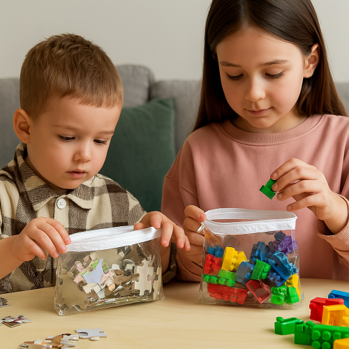 Saquinho Organizador de Objetos pequenos /brinquedos/peças/parafusos/Laços Pvc e Ziper