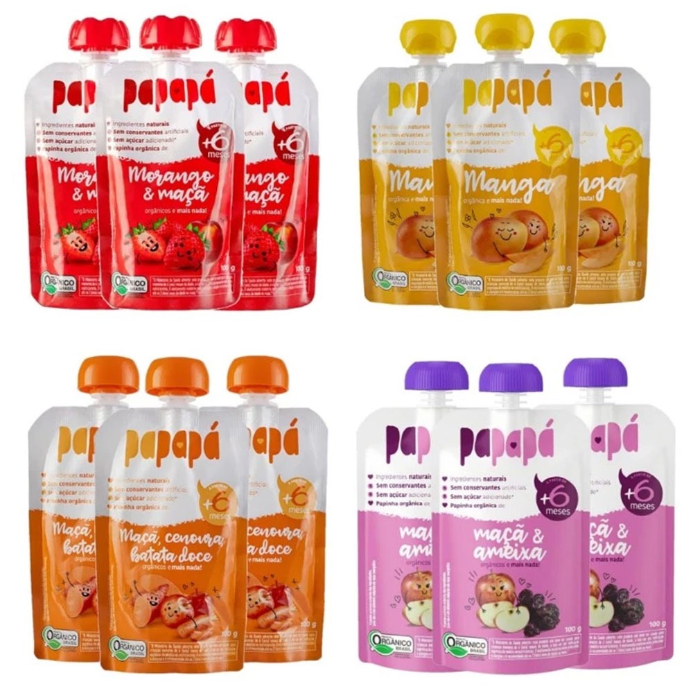 Papinha Orgânica Natural Papapá Combo 4 Sabores 100g 12un