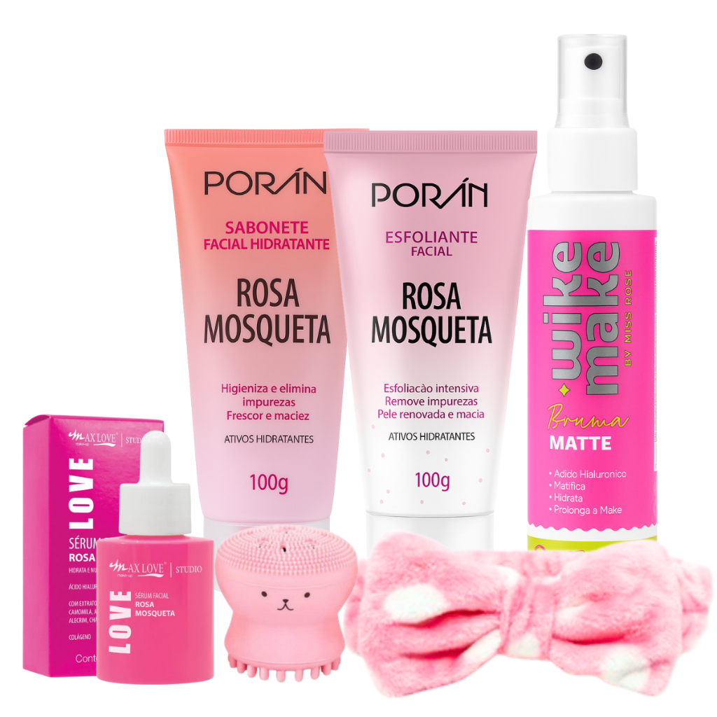 Kit de skin care rosa mosqueta rotina diária de cuidado com a pele limpeza facial