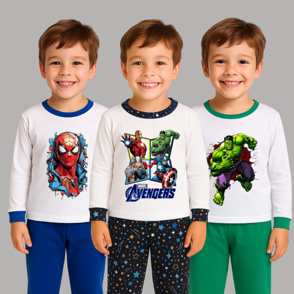 Conjunto Pijama Infantil Masculino Personagens Super Heróis Manga Longa