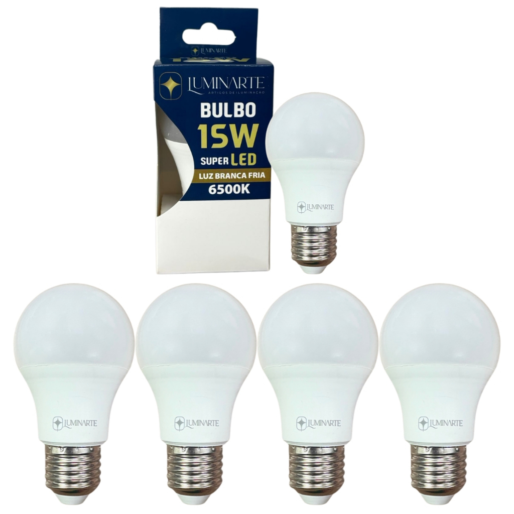 Kit 5 Lâmpadas Led 15W Bulbo 6500k Branco Frio(LUZ BRANCA) E27 Bivolt Inmetro Econômica - Luminarte em Oferta na Shopee
