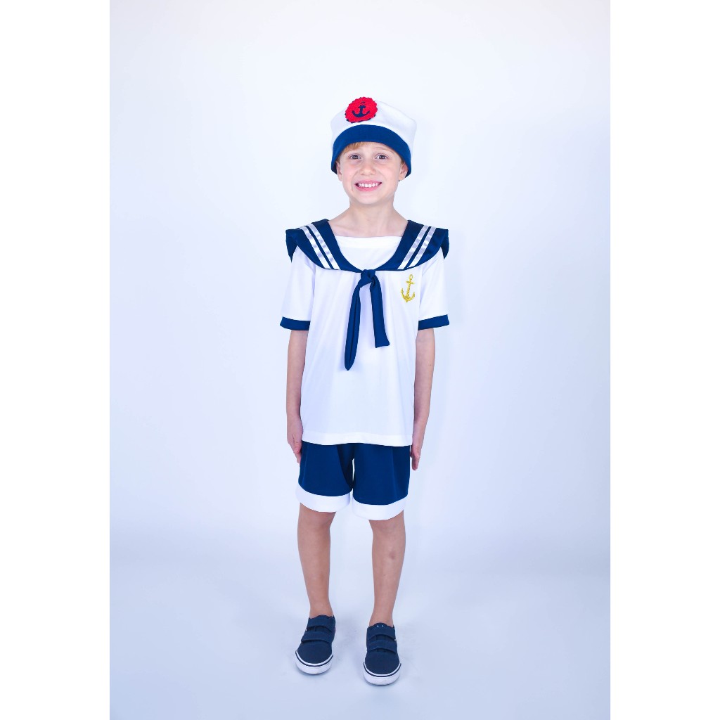 Fantasia Infantil Menino Marinheiro Com Boina Muvilê