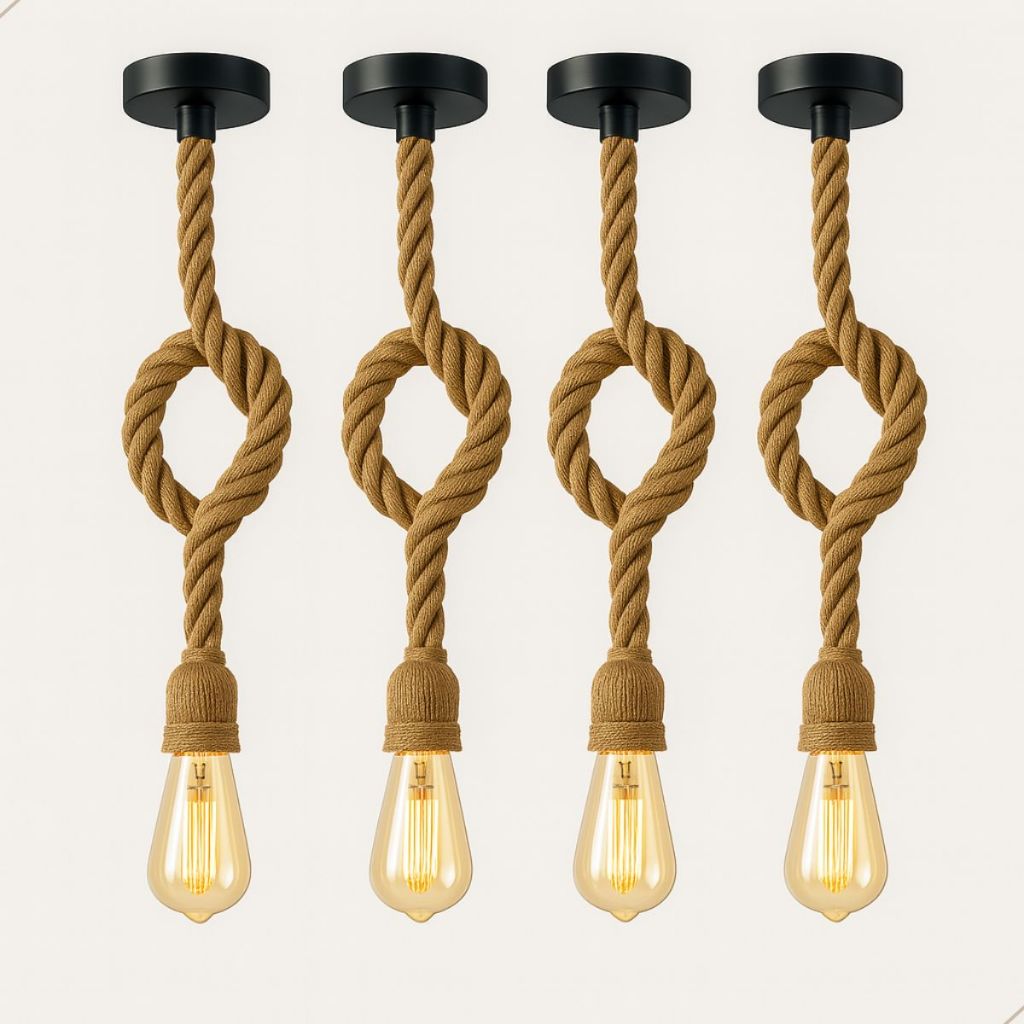 Kit 4 Pendente Corda 1 Metro com 4 Lâmpadas Filamento Âmbar ST64 Bivolt 110v/220v Vintage Decorativo em Oferta na Shopee