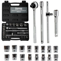 Kit de Chave Catraca Profissional Com 22 Soquetes Reversível 1/2 Polegada - DEFFER