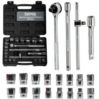 Kit de Chave Catraca Profissional  Com 22 Soquetes Reversível 1/2 Polegada - DEFFER em Oferta na Shopee