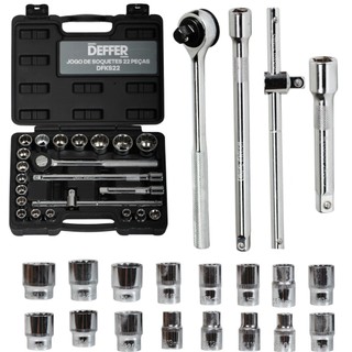 Kit de Chave Catraca Profissional  Com 22 Soquetes Reversível 1/2 Polegada - DEFFER