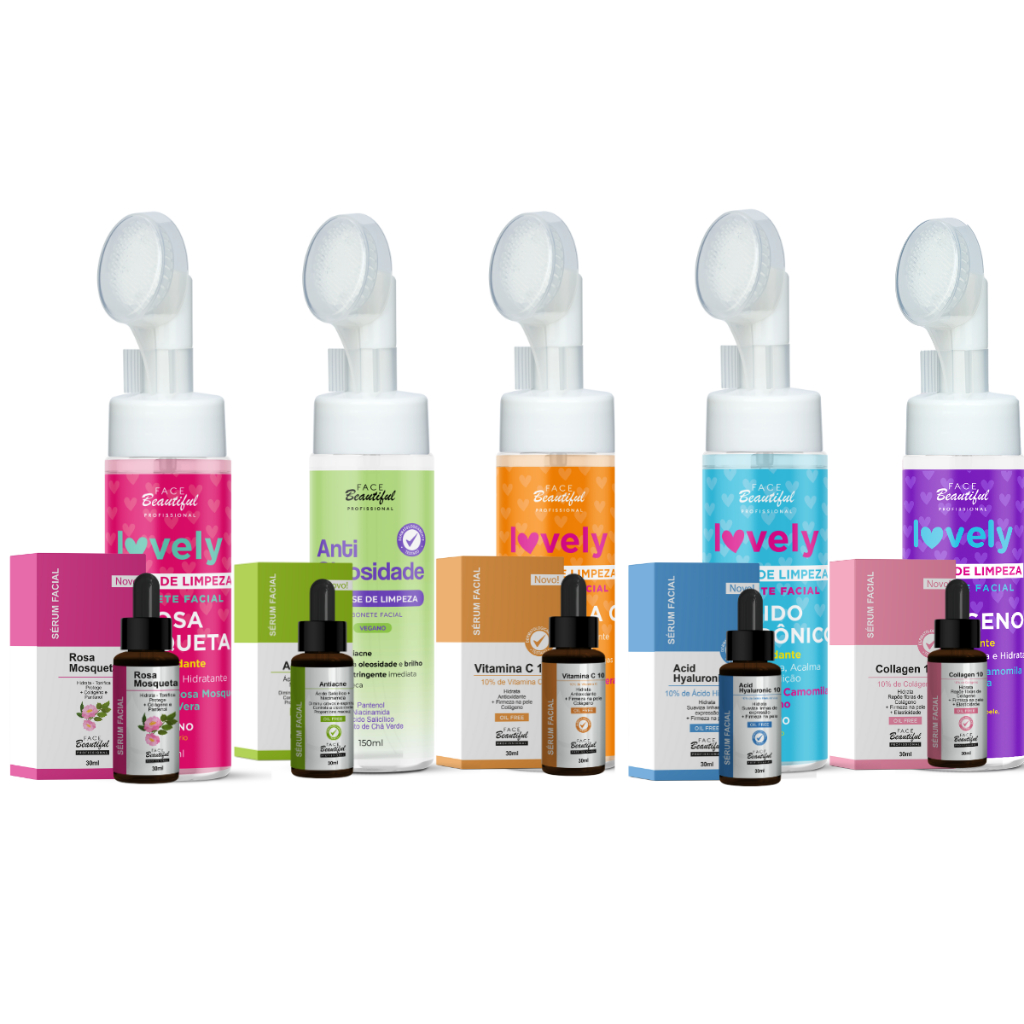 Kit Mousse Sabonete Facial e Sérum Lovely Skin Care Antioleosidade Face Beautiful