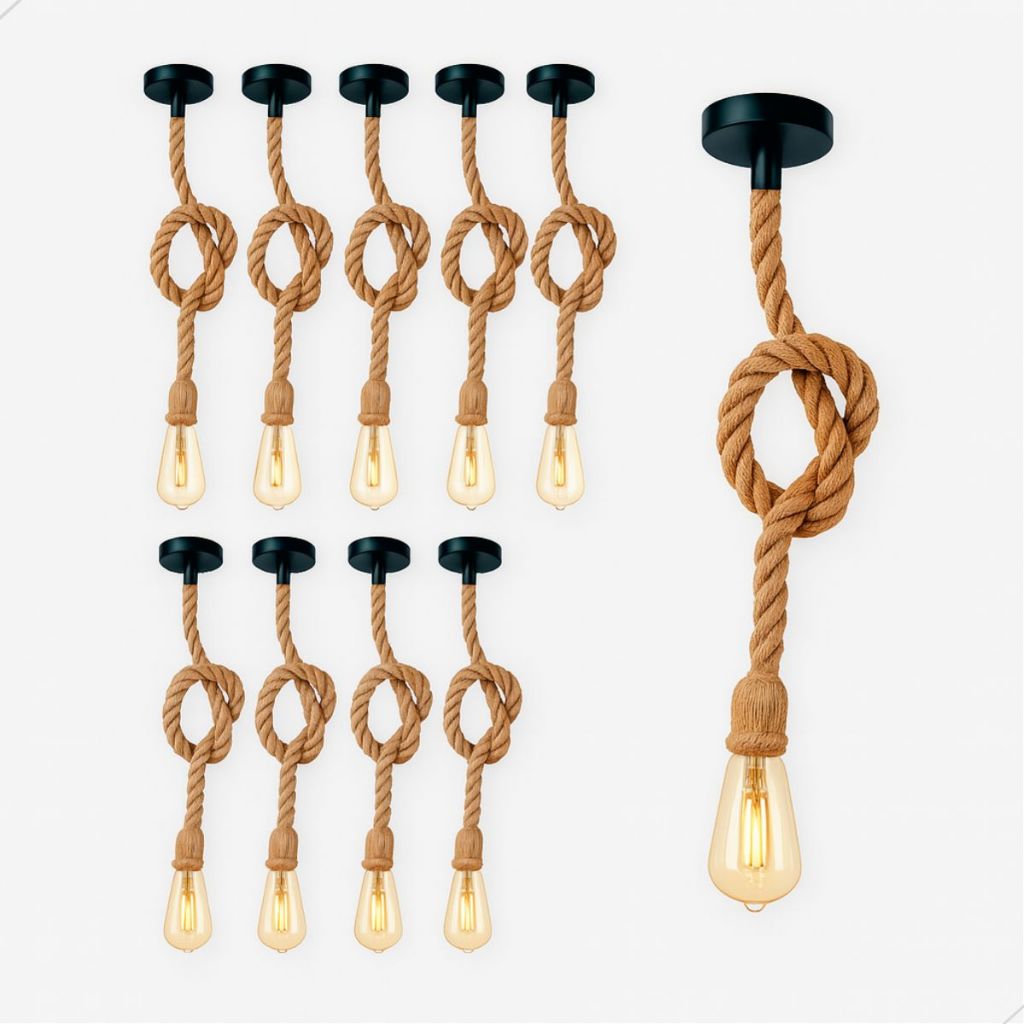 Kit 10 Pendente Corda 1 Metro com 10 Lâmpadas Filamento Âmbar ST64 Bivolt 110v/220v Decorativo