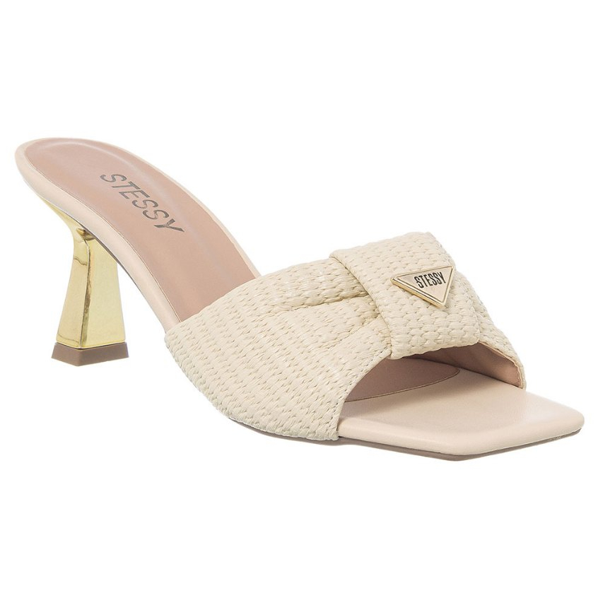 Tamanco Feminina Stessy Sandália Salto Taça Metalizado Geométrico Moda Elegante Material Juta em Oferta na Shopee
