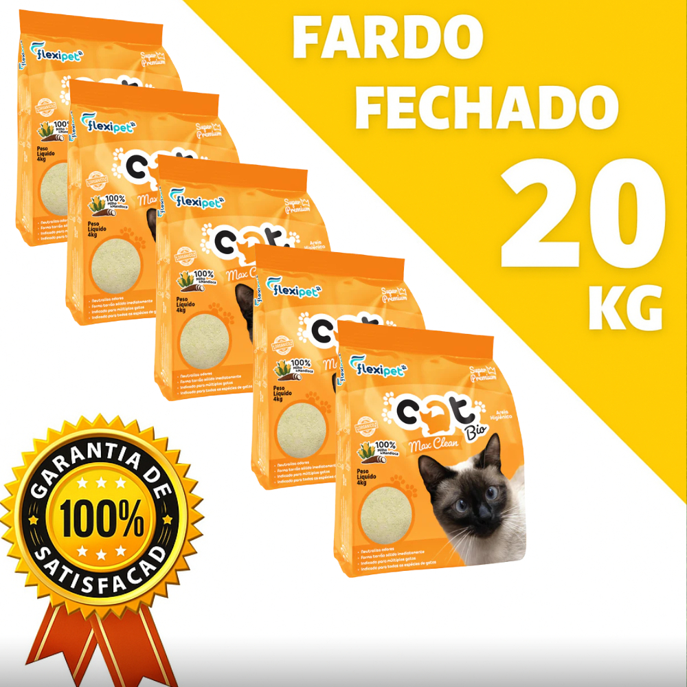 Areia Catbio Biodegradável 20 Kg - Max Clean  - Grãos Finos El Gato Gaton Areia De Gato Grãos Medios