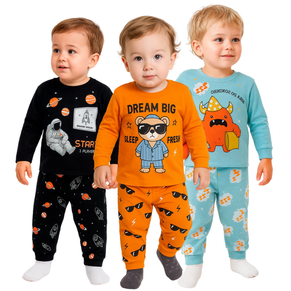 Kit Bebe 1, 3 ou 5 Pijamas Infantil Menino Manga Comprida ou 6 Peças Pijama Infantil Menino em Oferta na Shopee