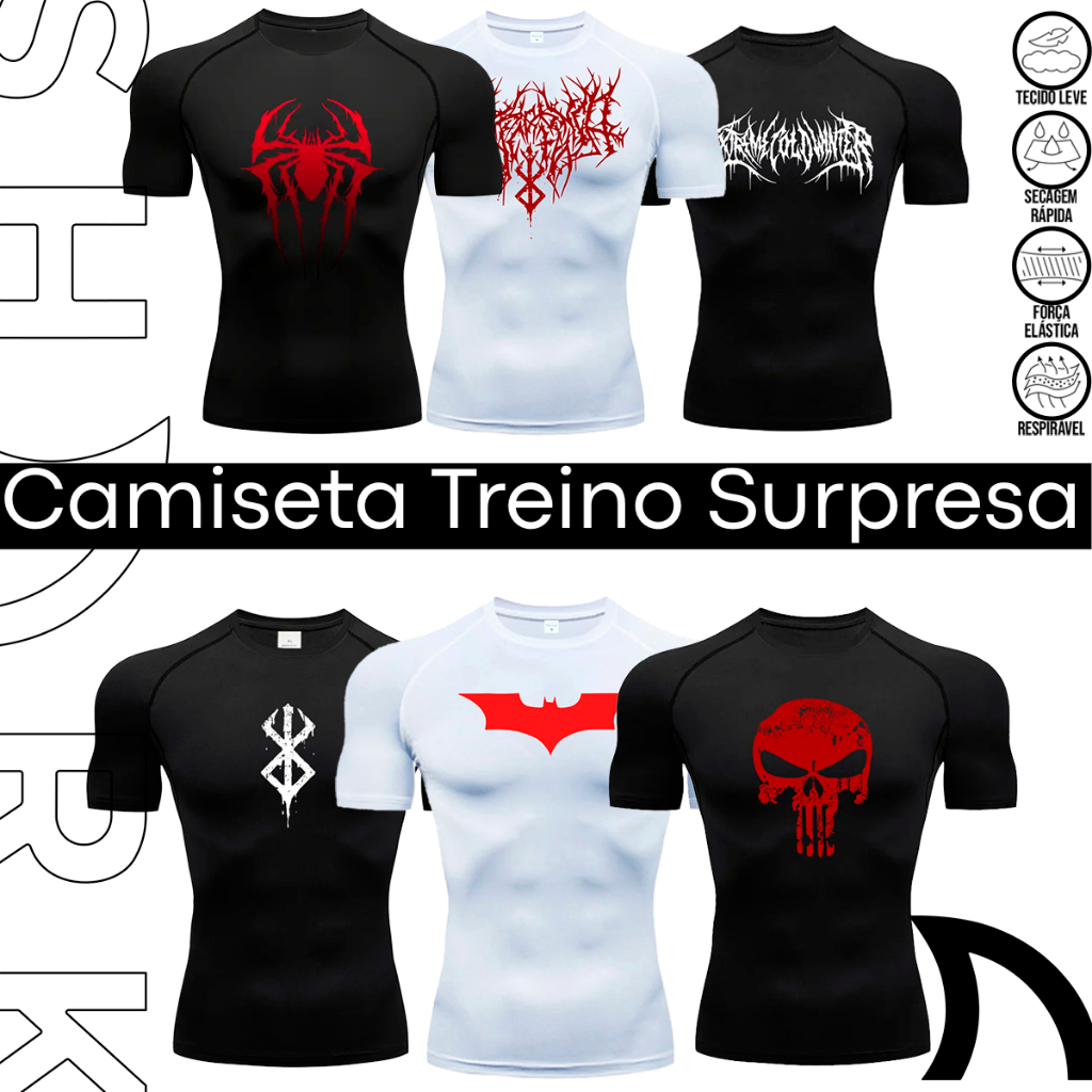 Camiseta Compressão Treino Academia Estampa Surpresa Aleatória Gym Esportes Maromba Bodybuild em Oferta na Shopee