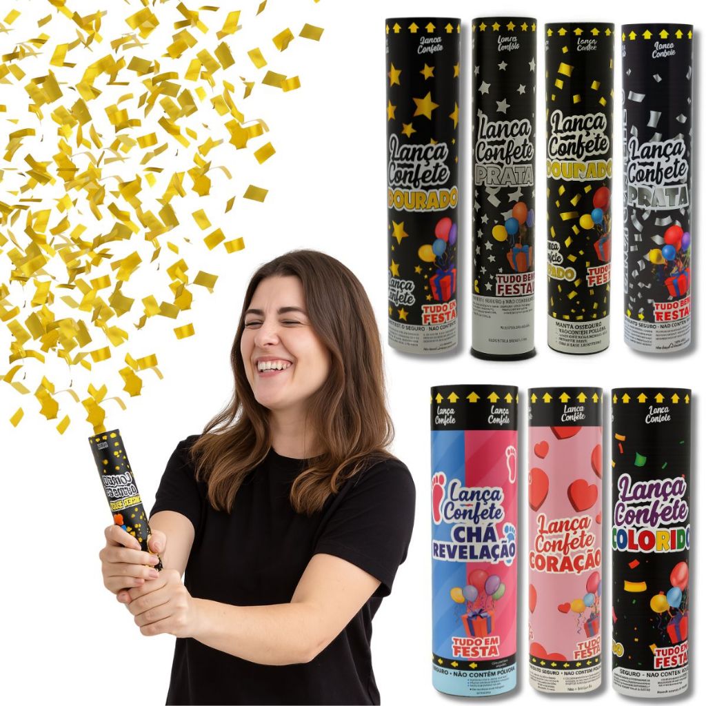 Lança Confetes Metalizado Dourado Prata Colorido Rosa Azul Festa Aniversário Casamento em Oferta na Shopee