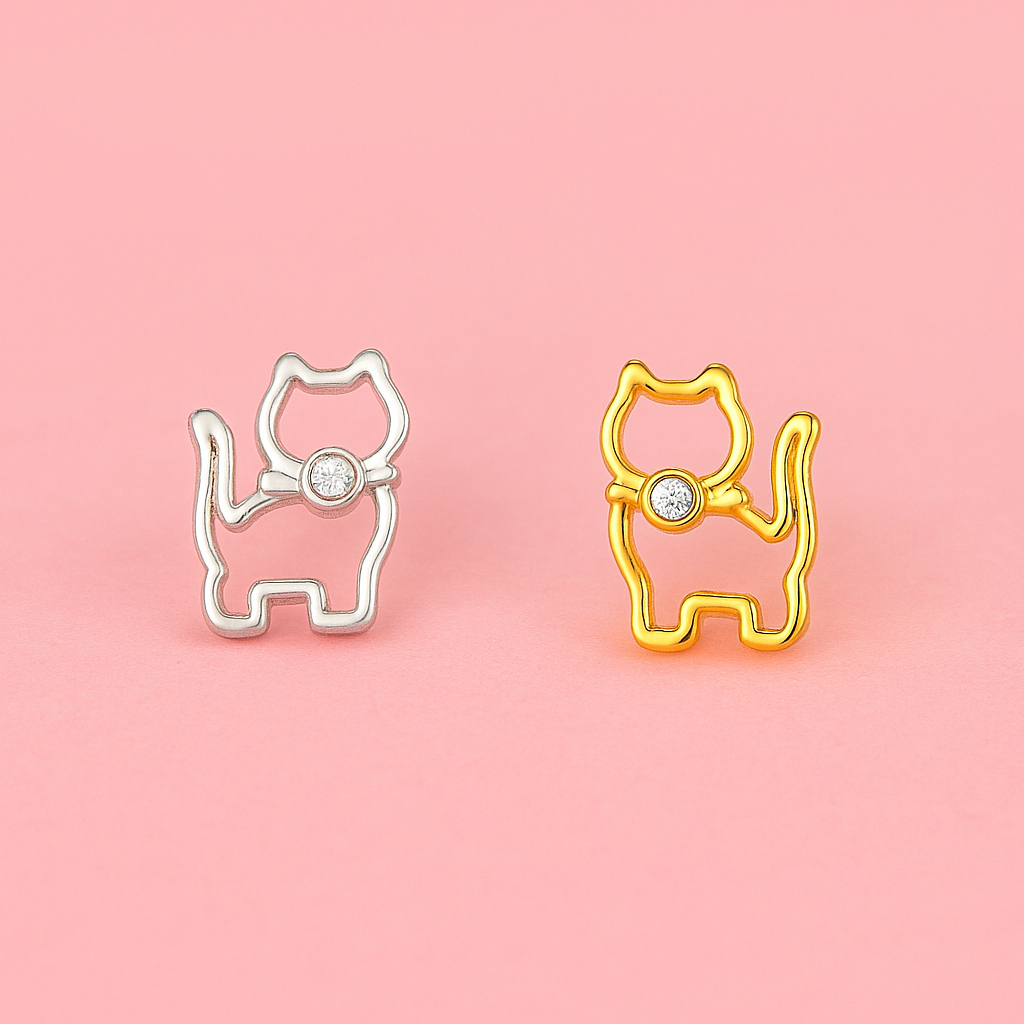 Brinco de gato, brinco gatinho, brinco pequeno delicado, brinco fofo feminino, brinco prata gatinho, brinco dourado