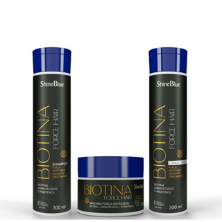 Kit  Biotina Force Shine Blue Shampoo Condicionador Máscara em Oferta na Shopee