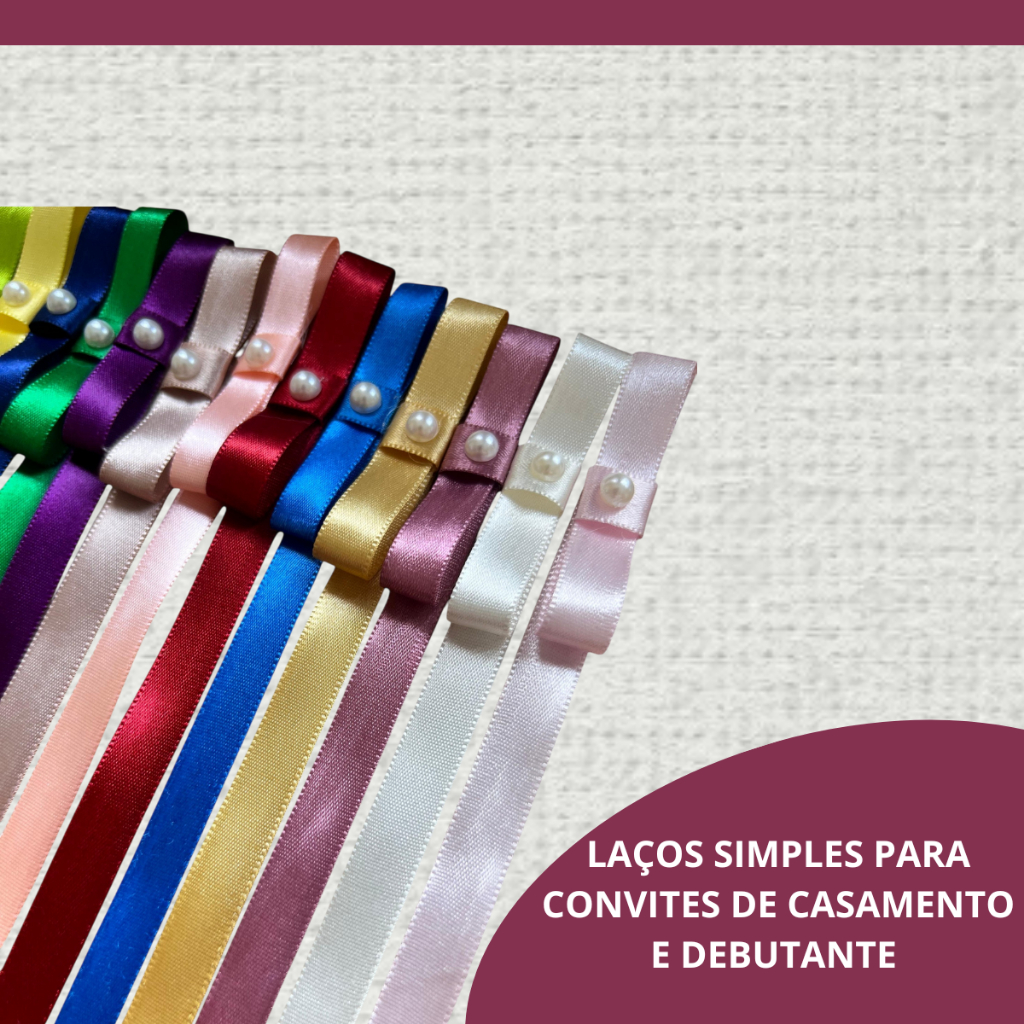 50 Laços de Cetim Simples Decorativos Para Convite de Casamento e Debutante com Fita de 34cm