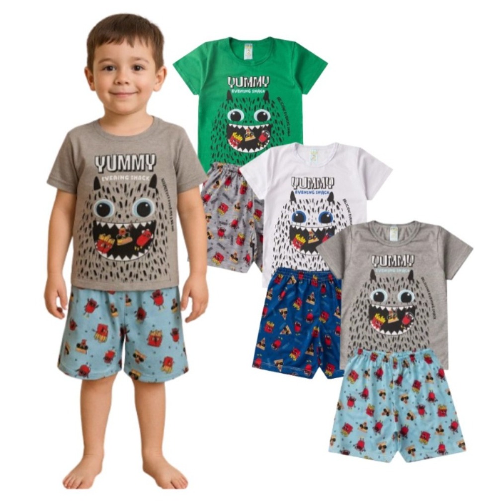Pijama Infantil Masculino Verão Yummy - Hey Kids - Verde